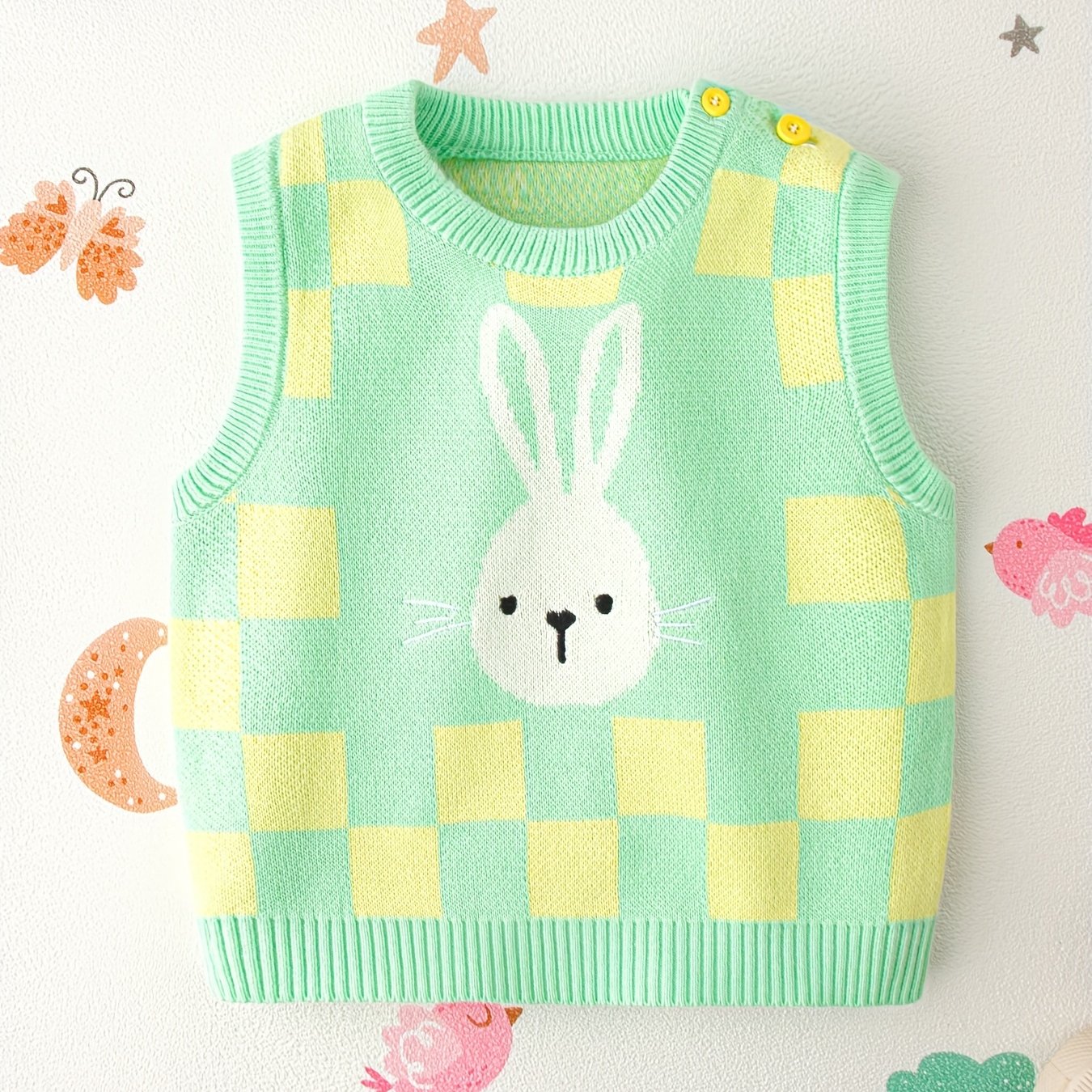 Rabbit Pattern Plaid Print Sweater Tank Top