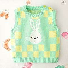 Rabbit Pattern Plaid Print Sweater Tank Top