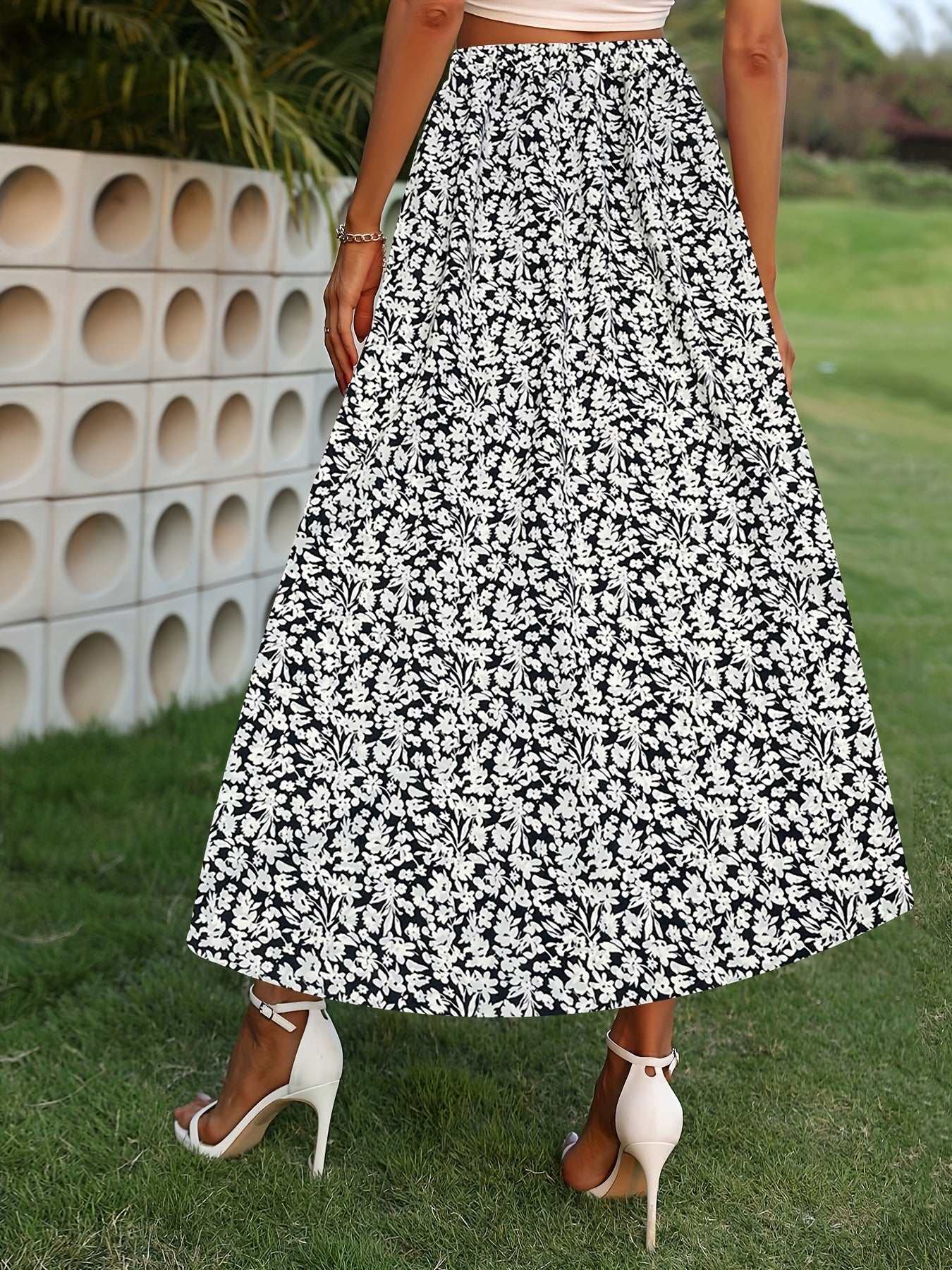 Floral Print Elastic Waist Skirt for Women