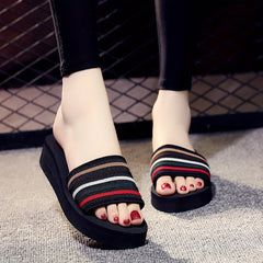 Fashionable Strip Beach Slippers Thick Bottom Women's Sandals