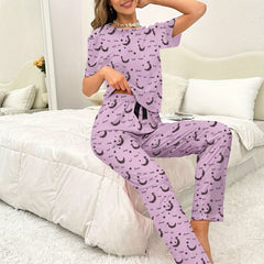 Moon Print Pajama Set Short Sleeve Top & Pants