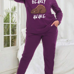Cartoon Bear & Letter Graphic Pajamas Set