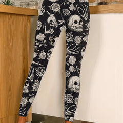 Floral & Skull Print Skinny Leggings Casual Stretchy Leggings