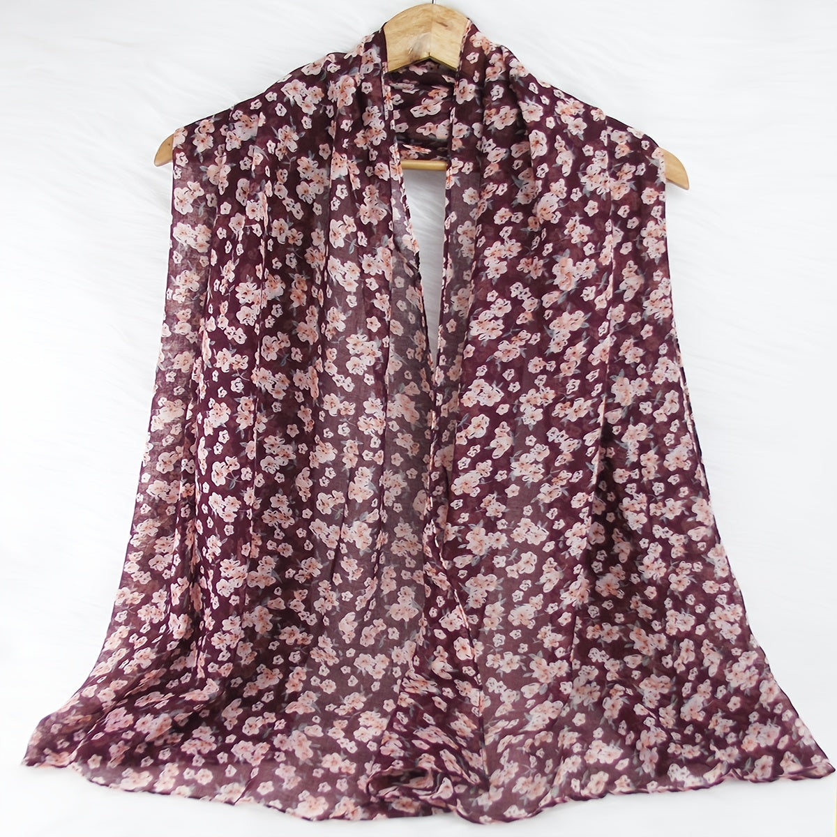 Maroon Floral Print Soft Scarf Shawl Turban Neckwear Beach Hijab