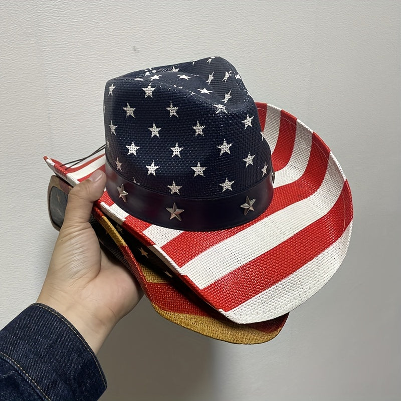 American Flag Sailor Vintage Cowboy Hat Summer Sunshade Outdoor Western