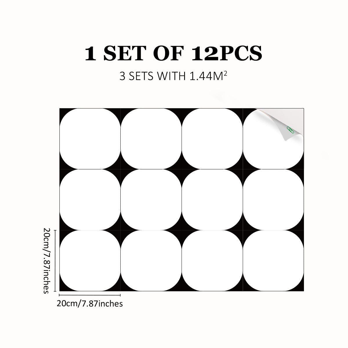 12pcs Waterproof Tile Stickers Non-slip Self-adhesive Kitchen Bathroom Decor