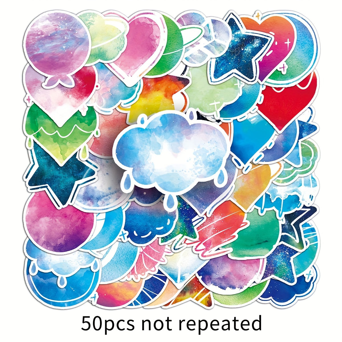 50 Watercolor Star & Moon Graffiti Painting Stickers for Journaling DIY Stickers