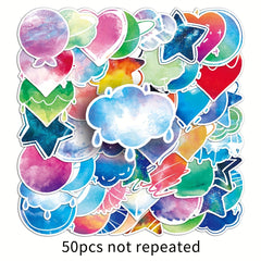 50 Watercolor Star & Moon Graffiti Painting Stickers for Journaling DIY Stickers