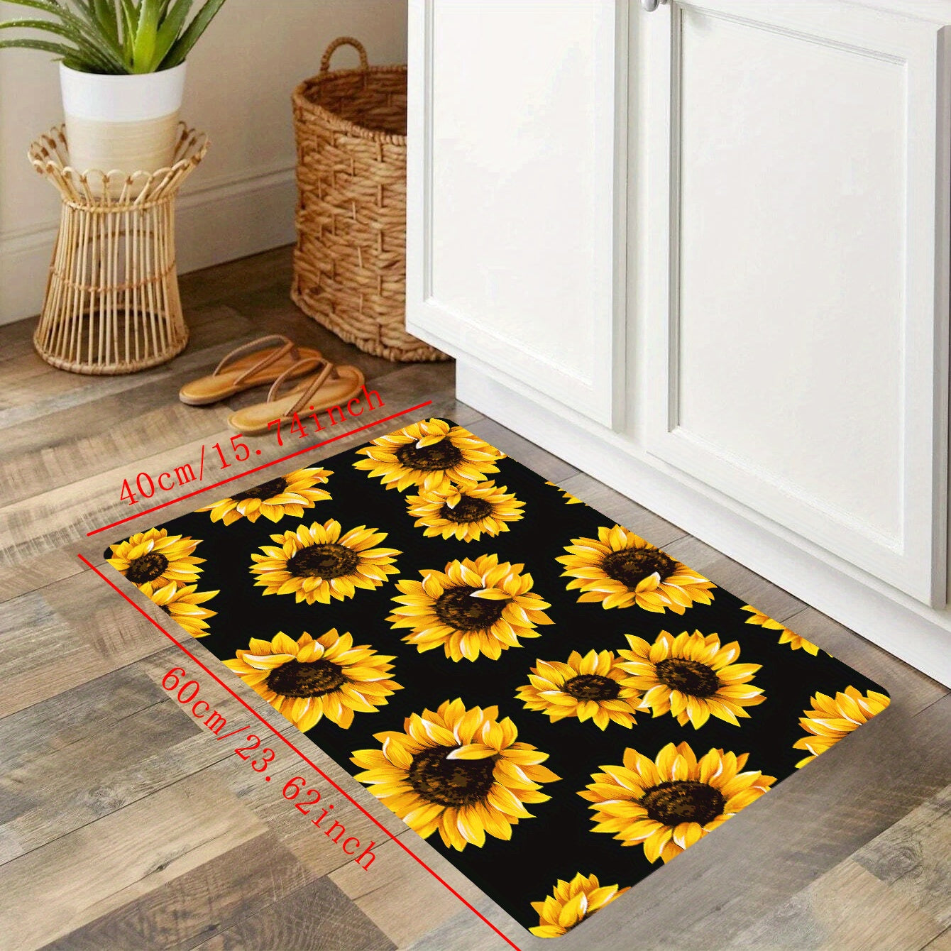 Sunflower Printed Kitchen Rug Anti Slip Absorbent Soft Cushioned