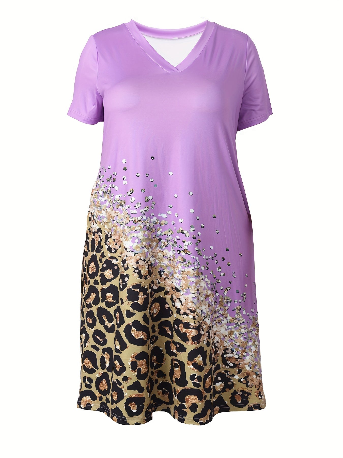 Colorblock Glitter Leopard Print Dress
