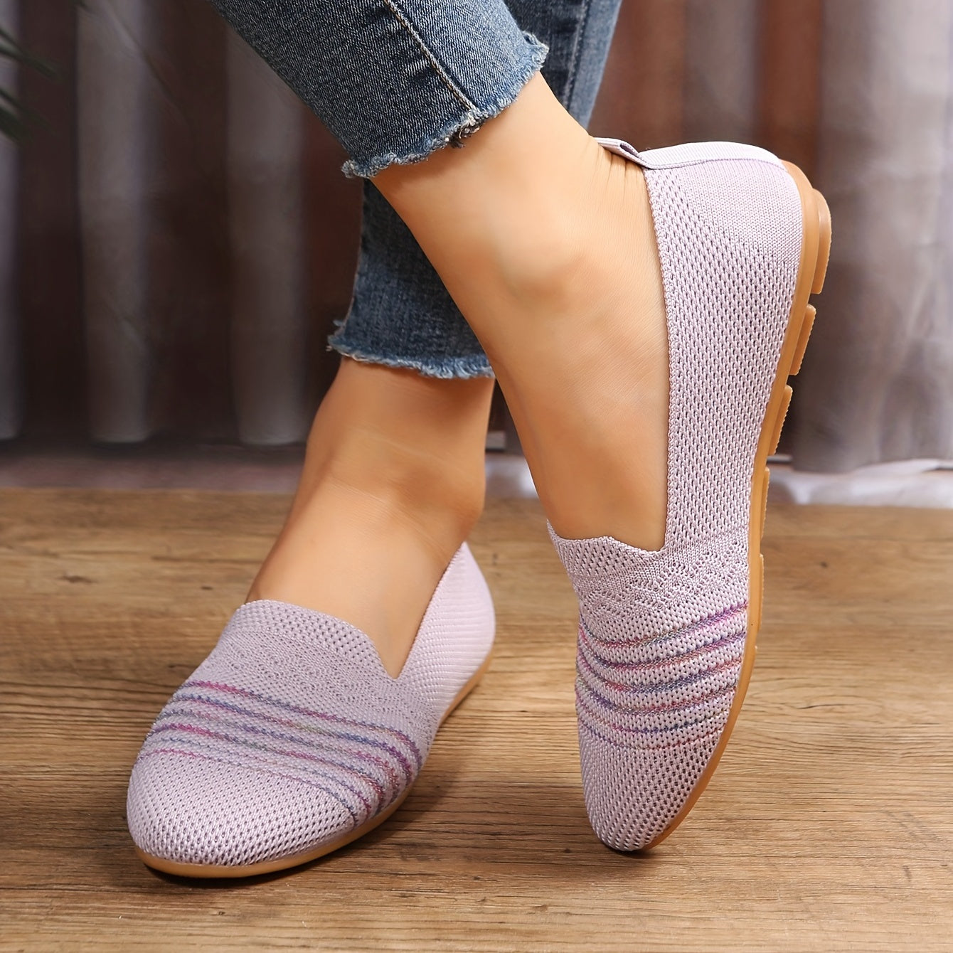 Women's Knit Ballet Flats Comfortable Slip On Shoes Casual Walking Flat