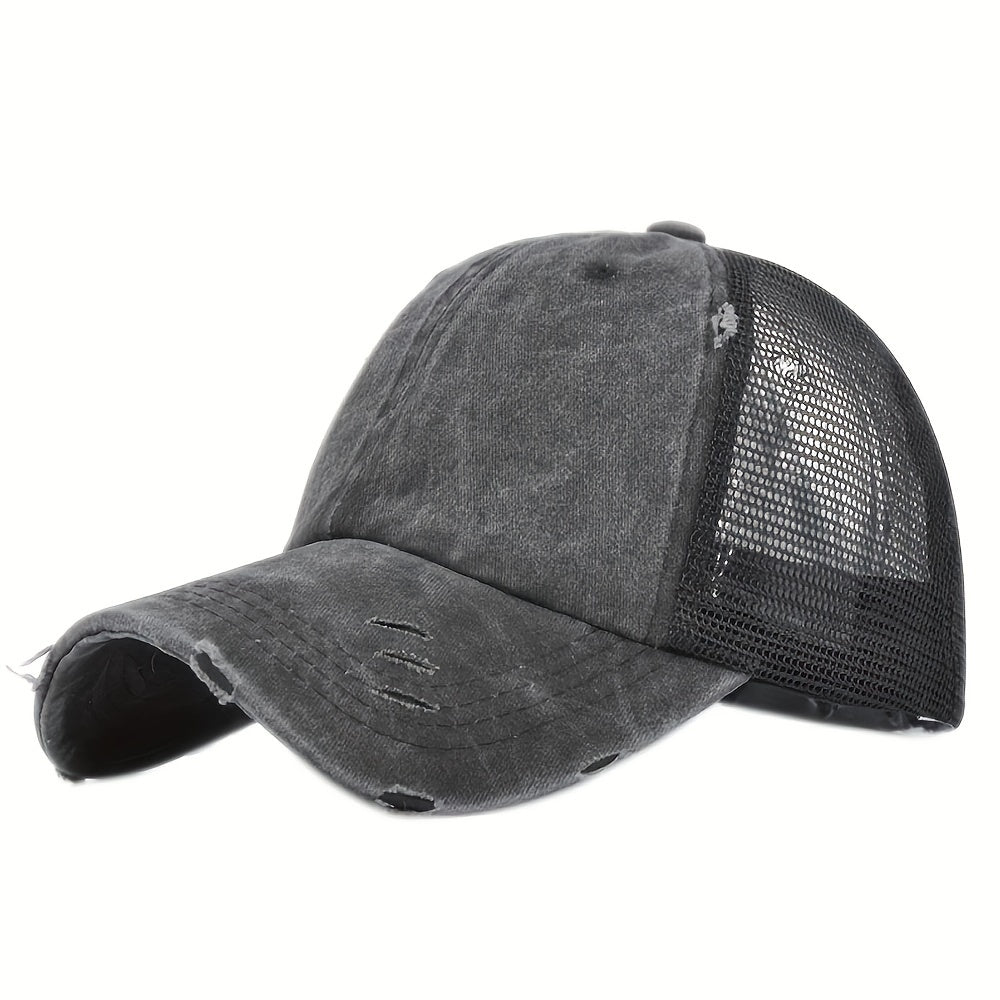 Sunshade Peaked Cap Soft Top Vintage Hat Ponytail Hole Baseball Cap