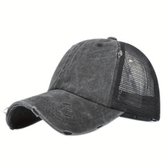 Sunshade Peaked Cap Soft Top Vintage Hat Ponytail Hole Baseball Cap