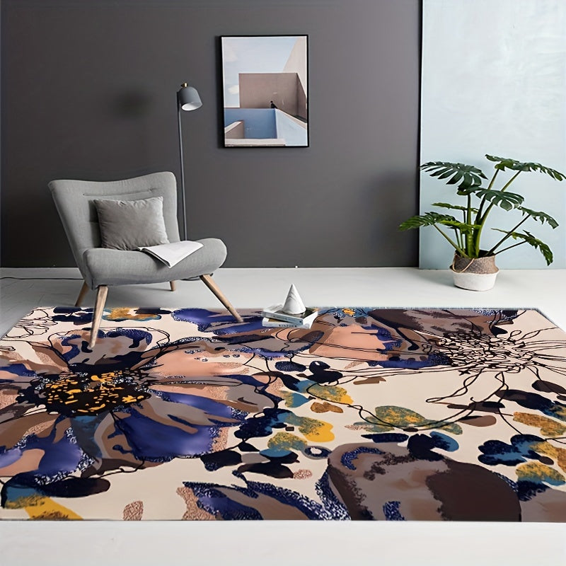 Modern Bright Flowers Area Rug Non Slip for Living Room Bedroom Office
