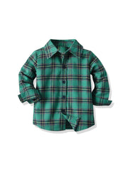 Boys Casual Plaid Shirt Long Sleeve Thermal Top