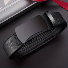Men's Leather Belt with Automatic Buckle for Business and Western Cowboy Parties