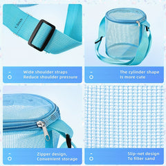4pcs Beach Toys Mesh Bag Shell Collecting Bag Adjustable Straps Zipper