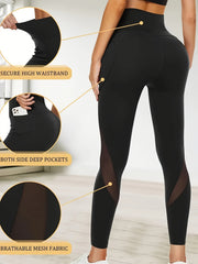 Breathable Mesh Side Pockets Yoga Leggings High Elastic Sports Fitness Pants