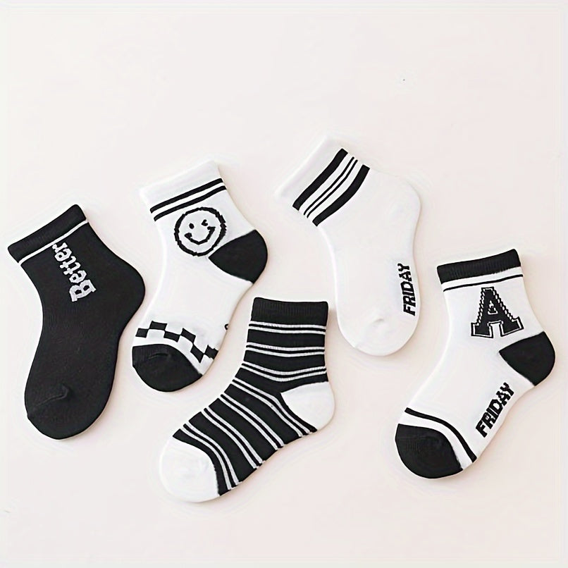5 Pairs Kids Cartoon Printed Ankle Socks, Comfortable Skin-Friendly