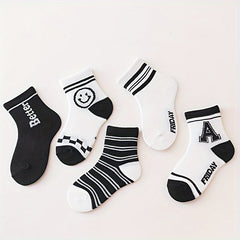 5 Pairs Kids Cartoon Printed Ankle Socks, Comfortable Skin-Friendly