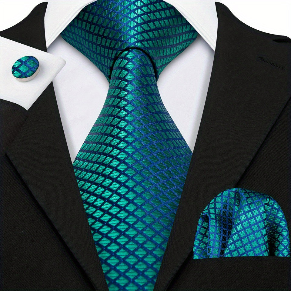 Men's Jacquard Tie, Hankerchief, Cufflinks Set