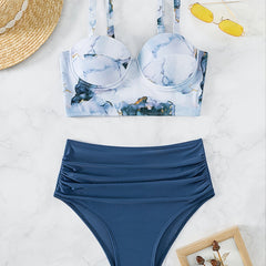 Tie Dye Print Push Up Bikini Set Navy