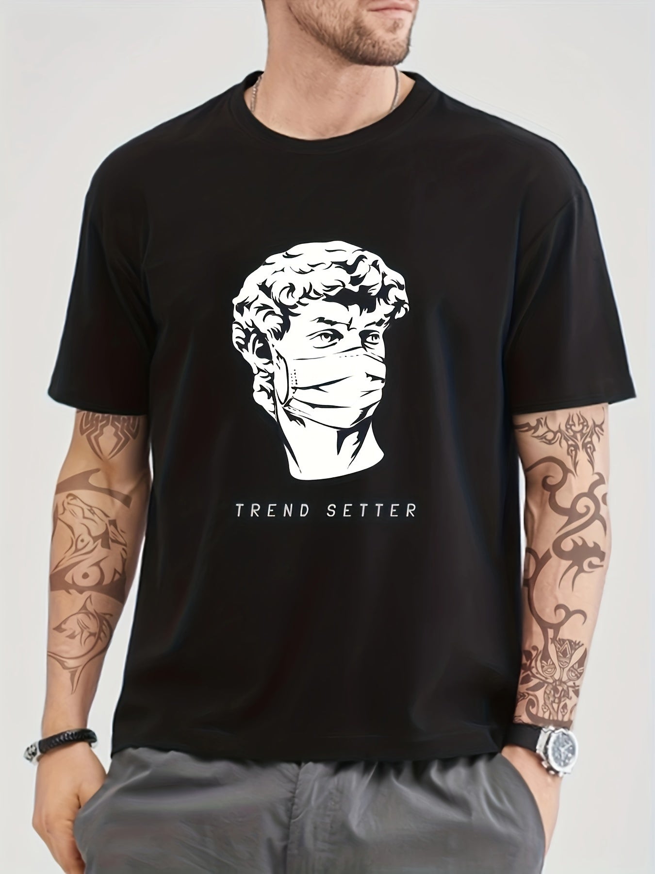 Cotton David Mask Print Men's Graphic Tee Casual Comfy Tshirt