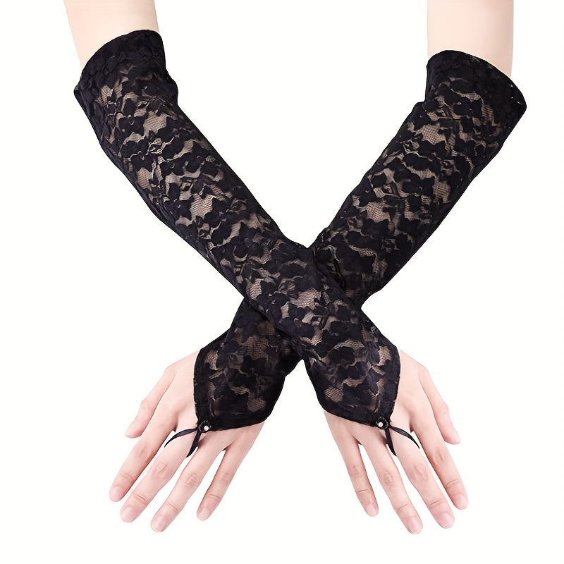 Lace Long Gloves Sexy Stage Performance Finger Sleeves Gloves For Women