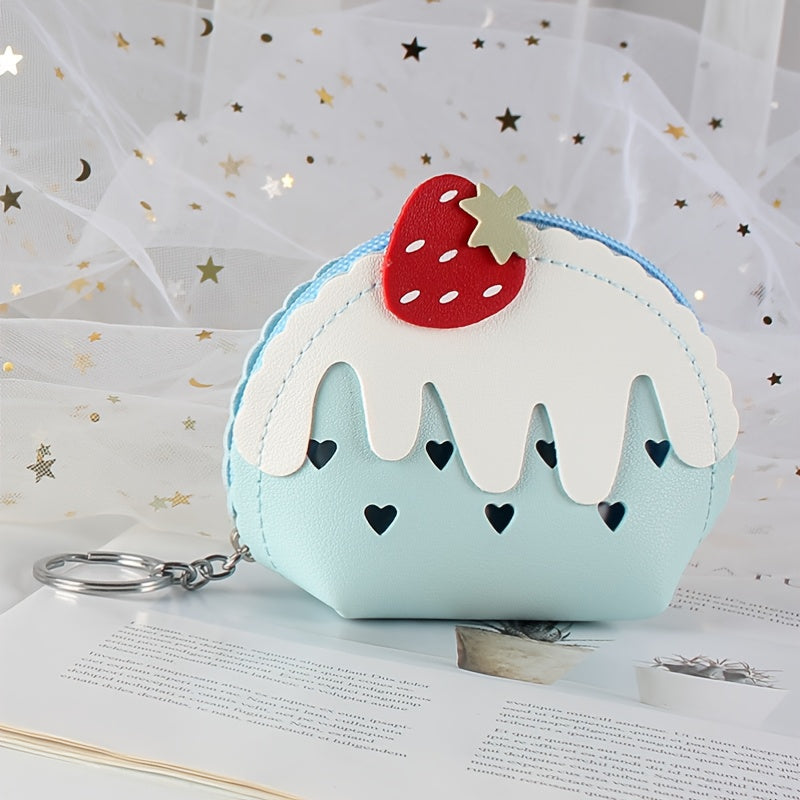 Girls Strawberry Cake Coin Purse Mini Wallet with Keychain