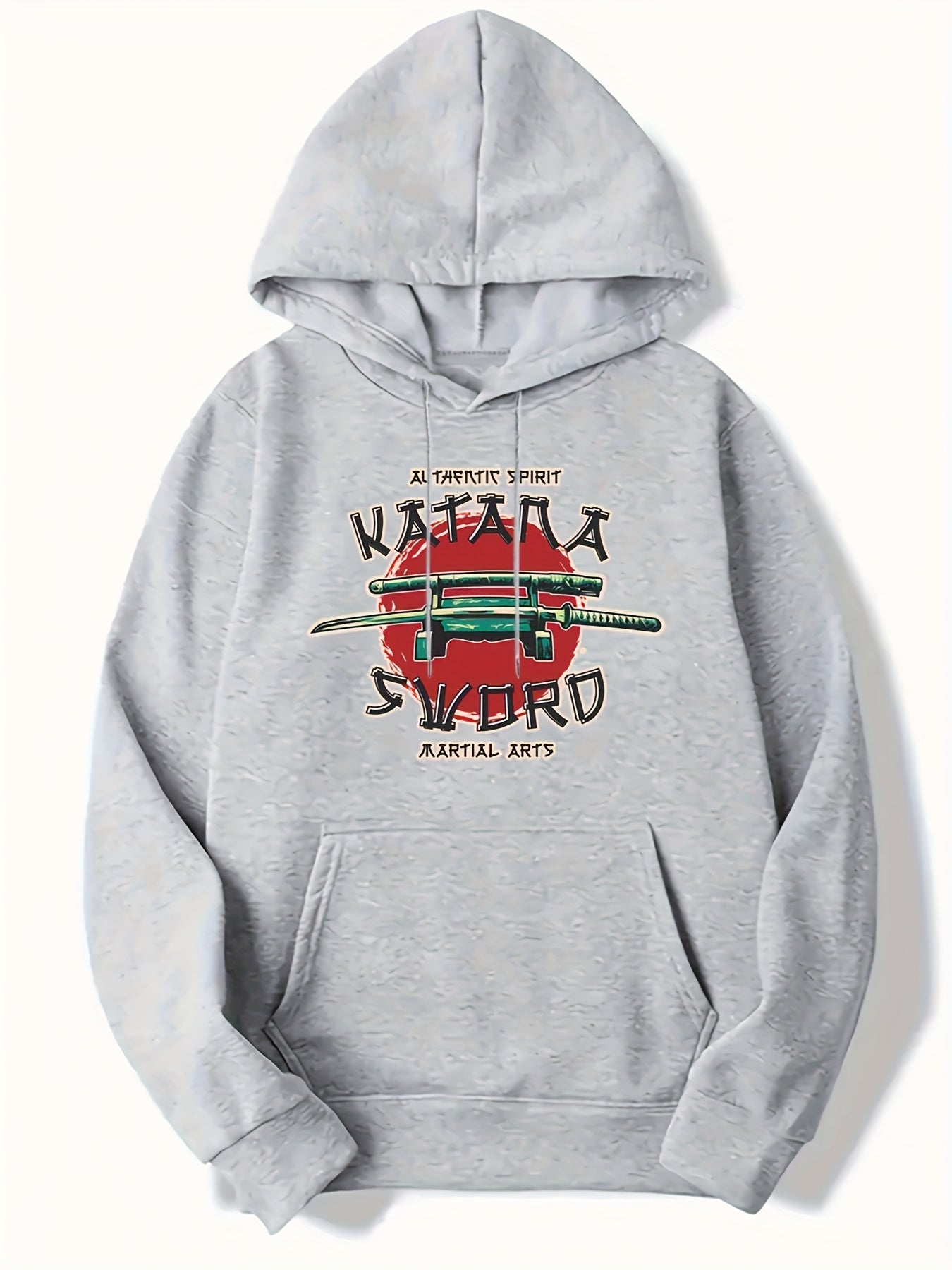 Japanese Sword Print Men's Hooded Sweatshirt for Autumn Winter