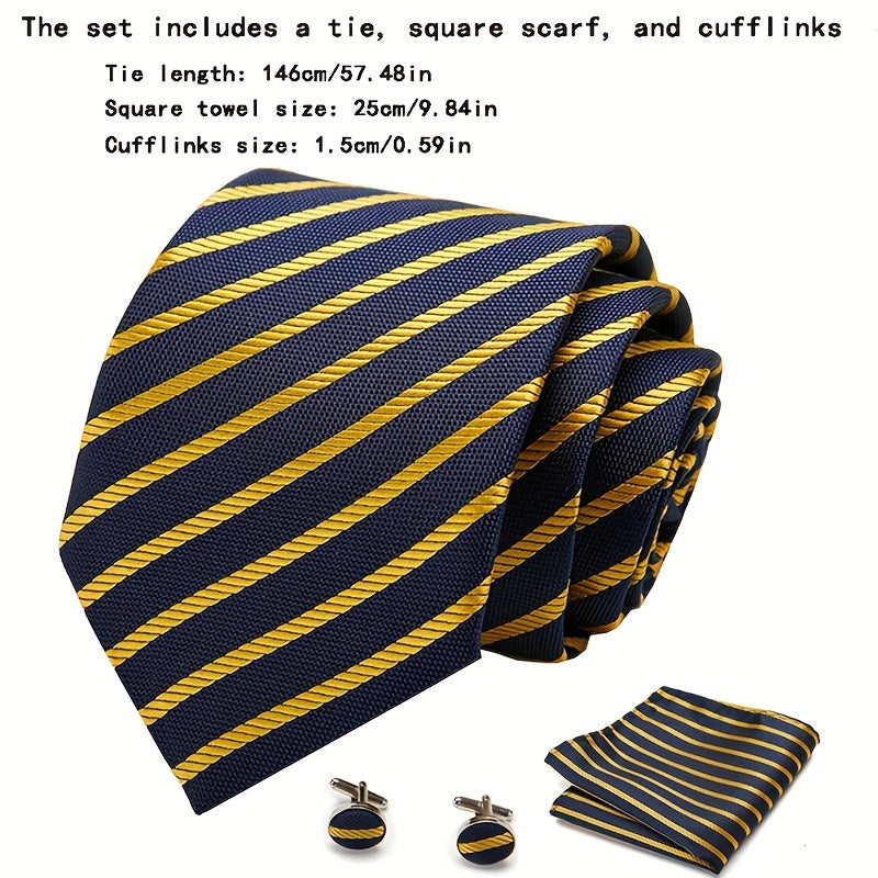 Men's Tie Set Striped Necktie Pocket Square Cufflinks Set