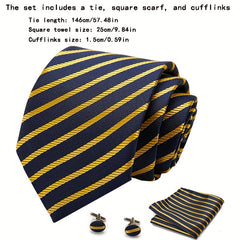 Men's Tie Set Striped Necktie Pocket Square Cufflinks Set