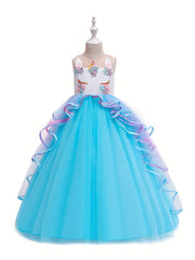 Girl's Unicorn Princess Dress Set Fairy Tale Cosplay Kids Costume