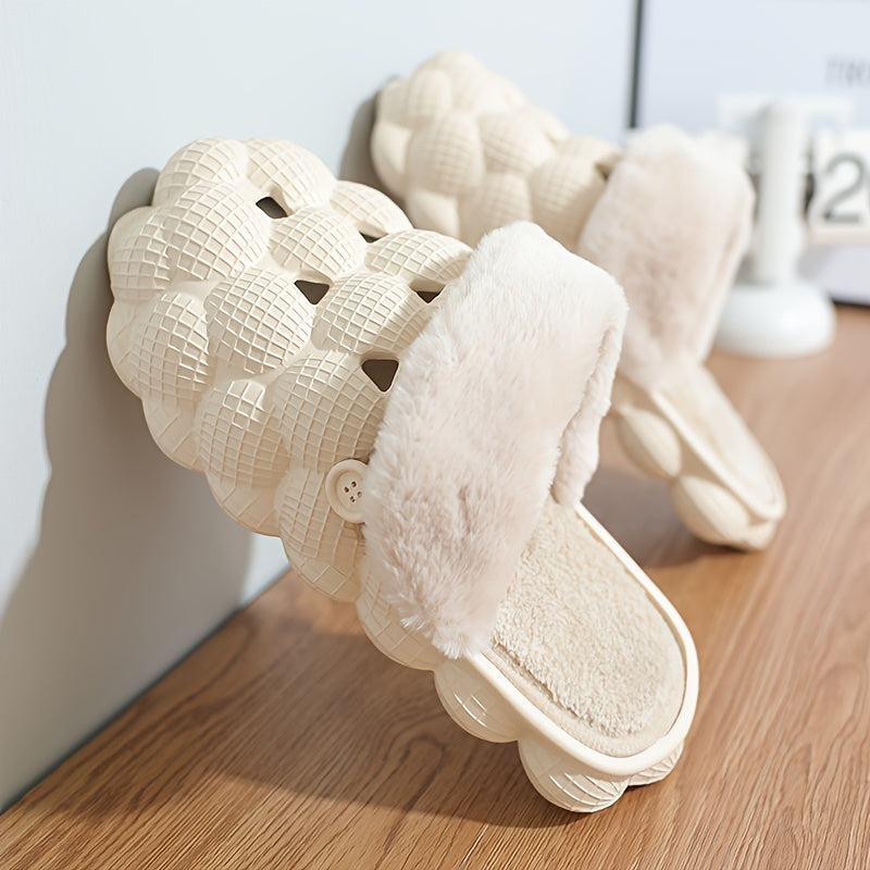 Women's Comfortable Fleece Outdoor Platform Hole Slippers