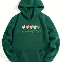 Girls Colorful Hearts Print Hooded Sweatshirt Top