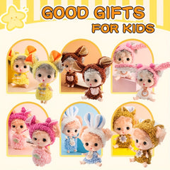 6pcs Fairy Princess Doll Set with Pajamas 3 inch Animal Doll