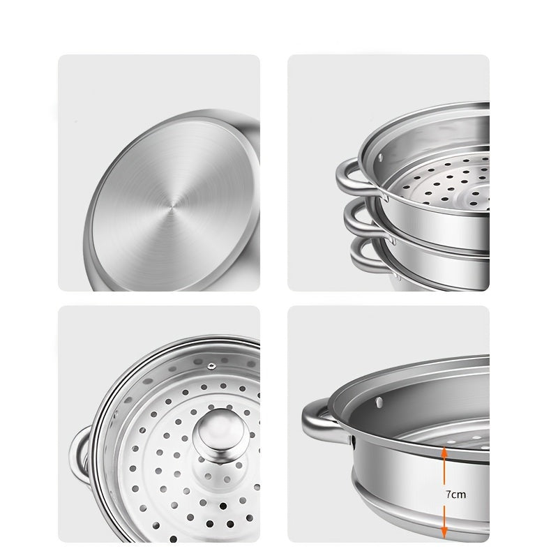 3pcs Stainless Steel Steamer Large Capacity Steaming Fish Cooking Soup