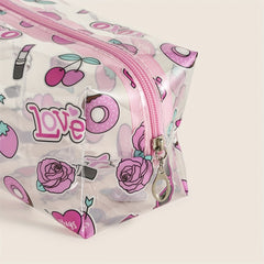 Heart Donut Pattern Makeup Bag PVC Waterproof Roomy Zipper Makeup Pouch