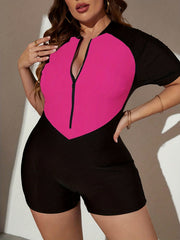 Sporty Plus Size Colorblock One Piece Swimsuit