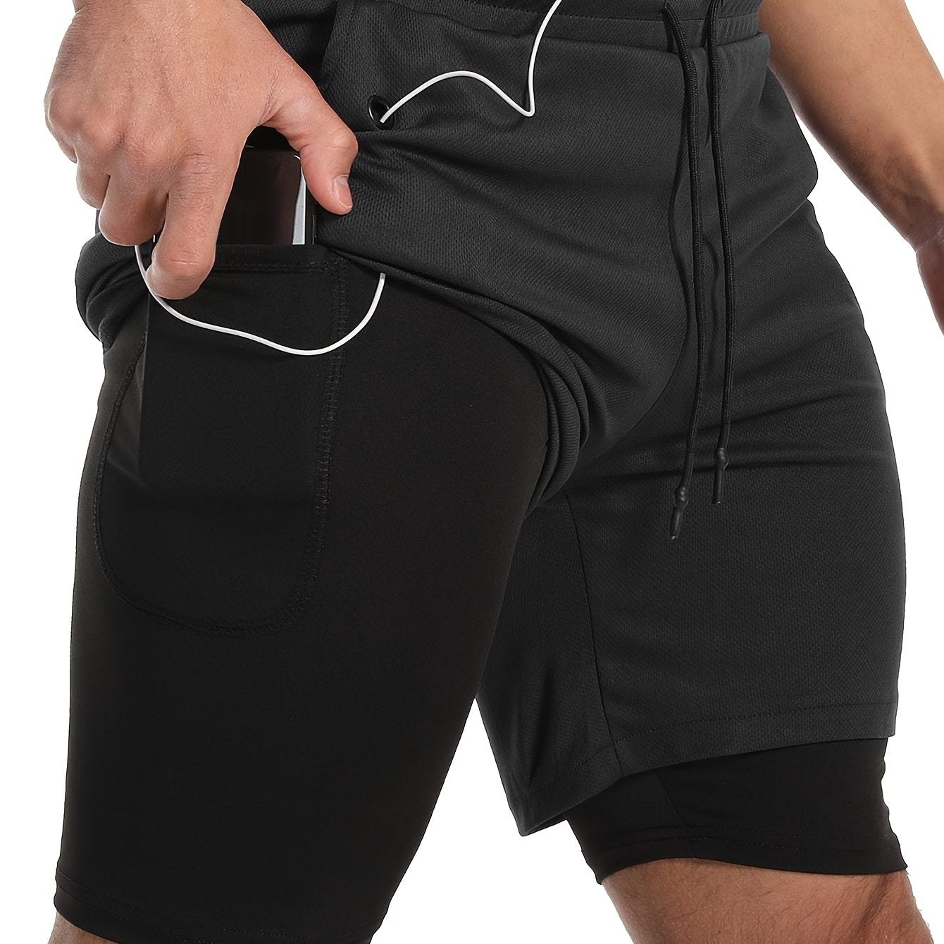 Men's Double Layer Sports Shorts With Inner Pocket for Gym Workout