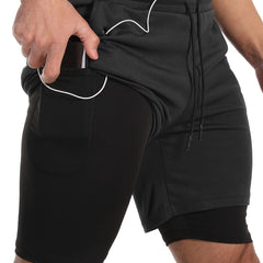 Men's Double Layer Sports Shorts With Inner Pocket for Gym Workout