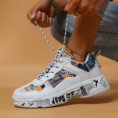 Retro Letter Print Skate Shoes Lace Up Thick Sole Casual Sneakers