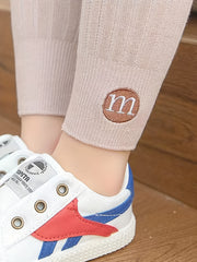 Kid Girls' Knit Leggings With Embroidery Regular Fit Girl's Cropped