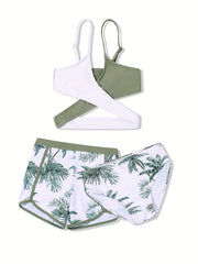 3pcs Girls Coconut Swimsuit Set for Summer Hawaii Vacay