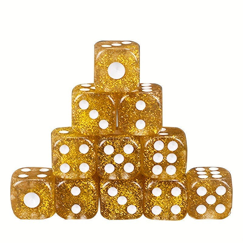 10pc/set 16mm Transparent Crystal Golden Dice for Parties & RPGs