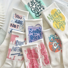 7 Pairs Letter Print Socks Comfy & Breathable Mid Tube Socks Women's Stockings