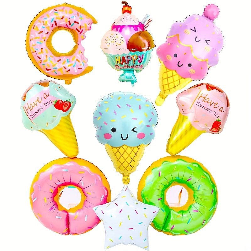 9Pcs Ice Cream Balloons Set Large Foil Mylar Balloons for Ice Cream Party Decor