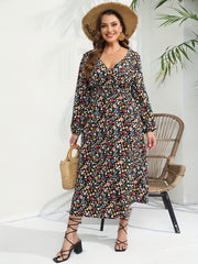 Ditsy Print Long Sleeve Surplice Neck Maxi Dress