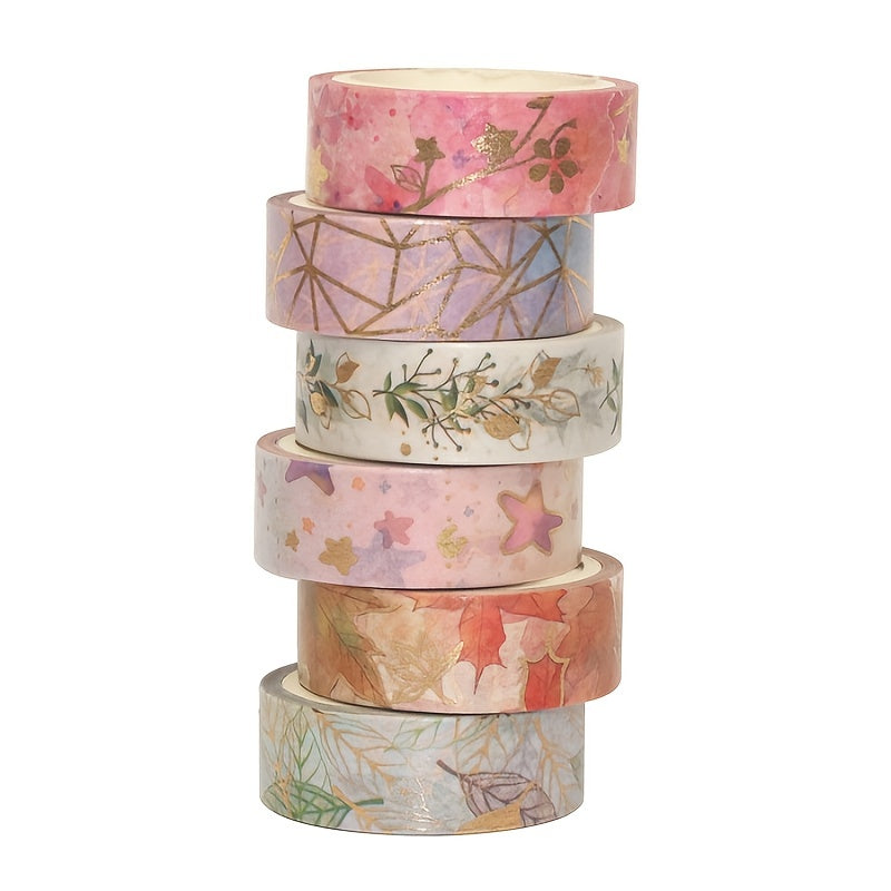 6-Piece Floral Bronzing Decoration Journal Tape Set