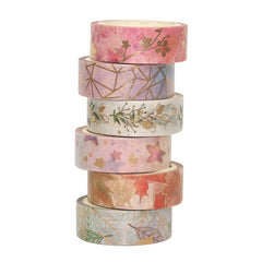 6-Piece Floral Bronzing Decoration Journal Tape Set